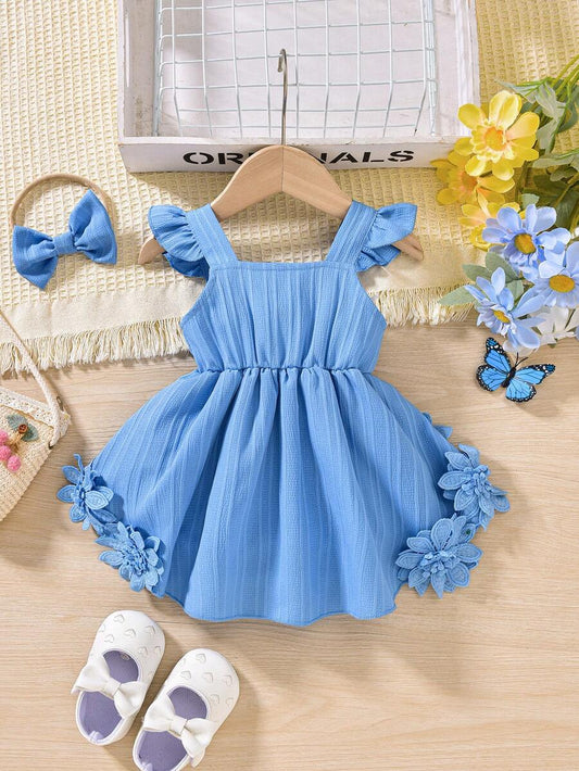 Sweet Floral Lace Romper Dress For Little Girls