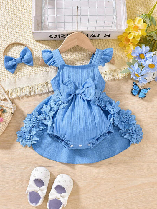 Sweet Floral Lace Romper Dress For Little Girls