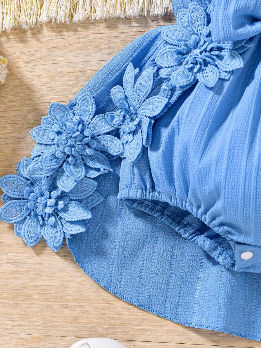 Sweet Floral Lace Romper Dress For Little Girls