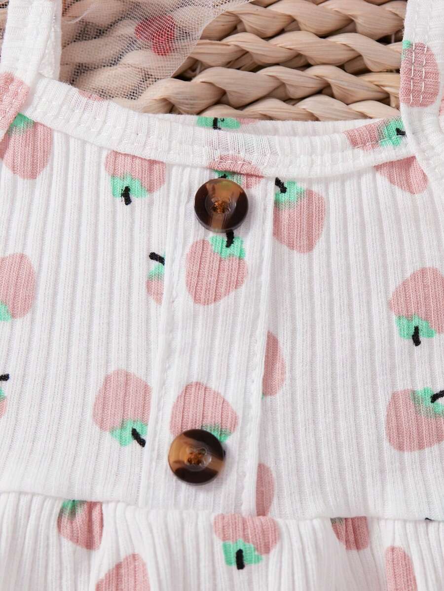 2PCS Baby Heart Print Rib Knit Top and Shorts Set for Cute Summer Daily Wear