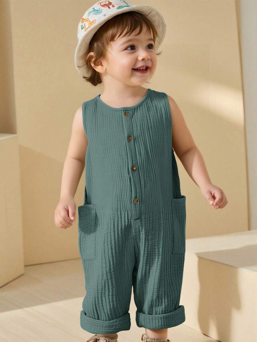 Unisex Newborn Baby Apricot Striped Sleeveless Romper Casual Spring Summer Vacation Outfit