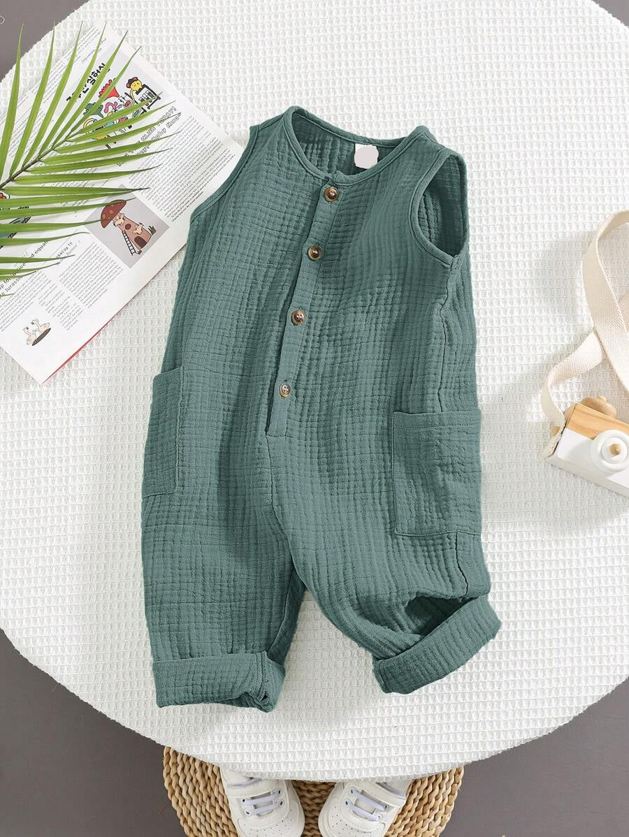 Unisex Newborn Baby Apricot Striped Sleeveless Romper Casual Spring Summer Vacation Outfit