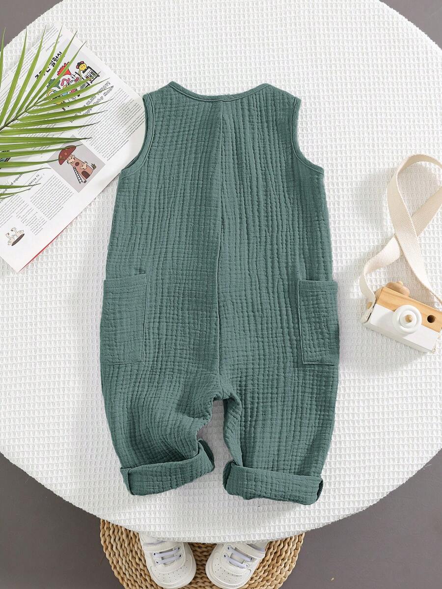 Unisex Newborn Baby Apricot Striped Sleeveless Romper Casual Spring Summer Vacation Outfit