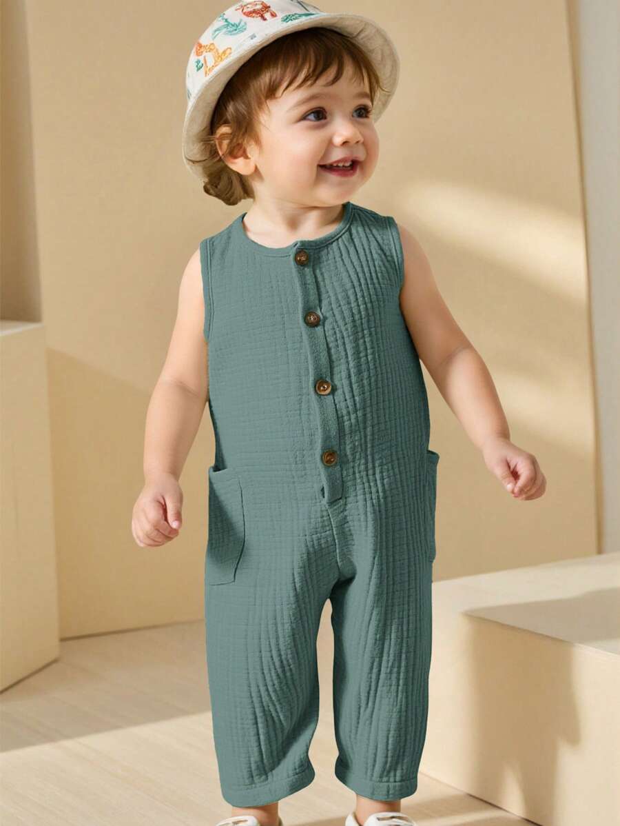Unisex Newborn Baby Apricot Striped Sleeveless Romper Casual Spring Summer Vacation Outfit