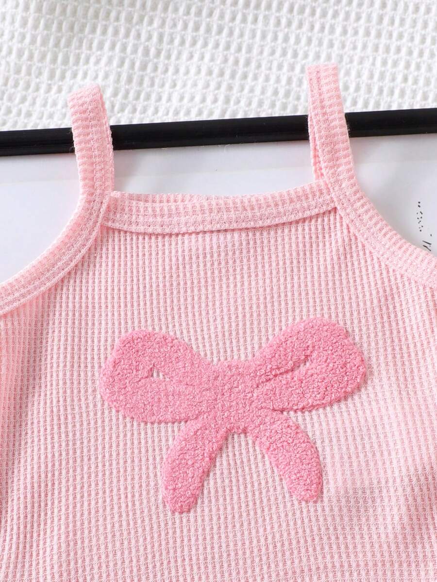 2pcs Embroidered Strap Bodysuit And Shorts Set Lightweight Summer Outfit For Baby Girls
