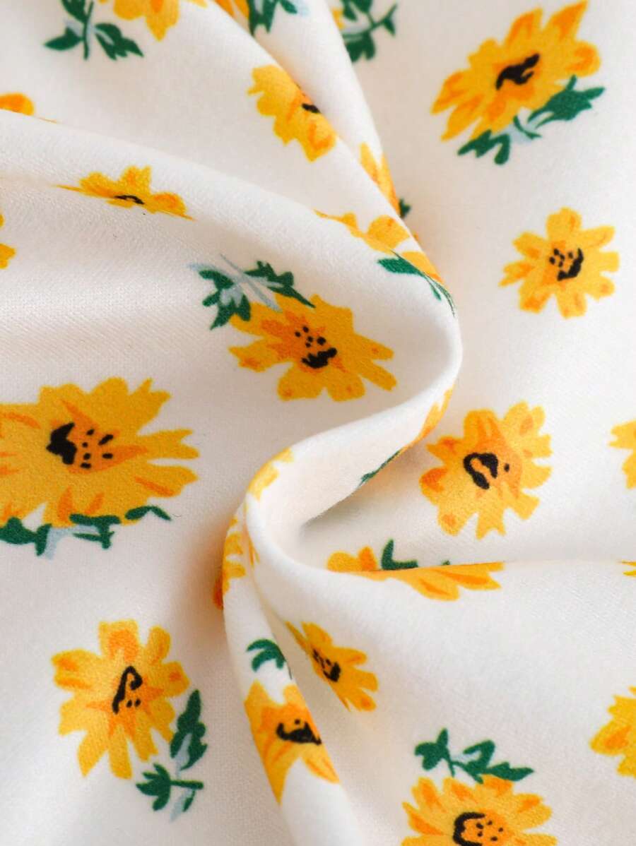 2pcs Baby Girl Heart and Ditsy Floral Jumpsuit Set - Sweet Long Sleeve Outfit
