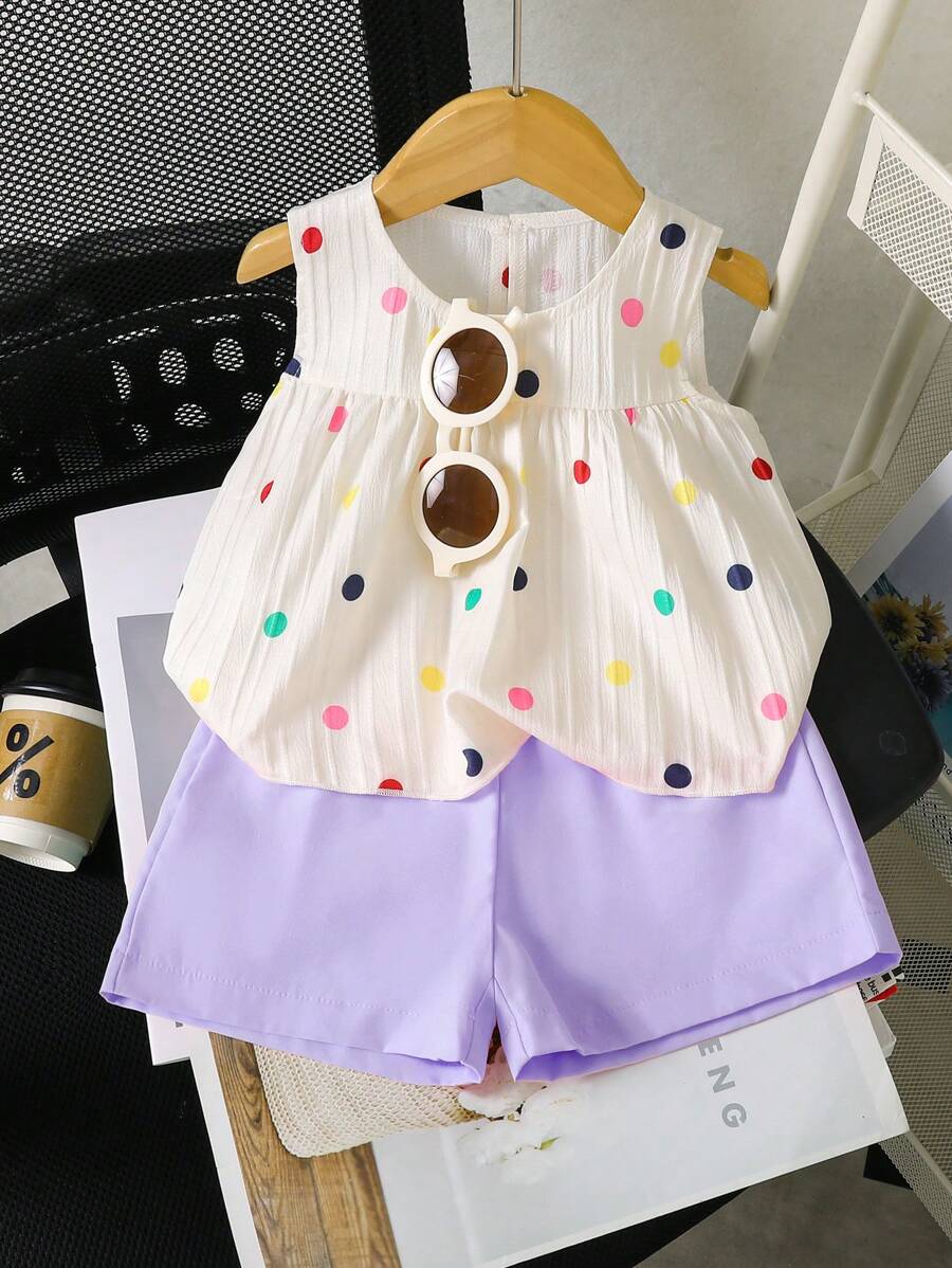 Cherry Print Sleeveless Top and Red Shorts Set for Baby Girls