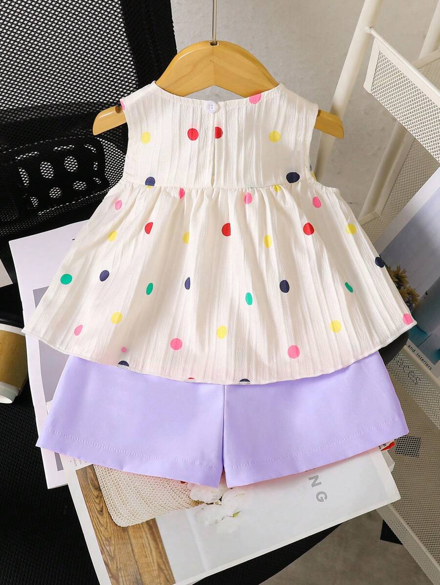Cherry Print Sleeveless Top and Red Shorts Set for Baby Girls