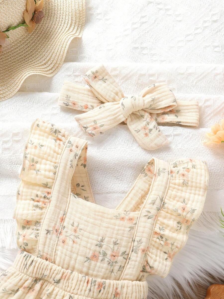Baby Ruffle Trim Bodysuit Dress and Headband Set for Cute Daily Wear