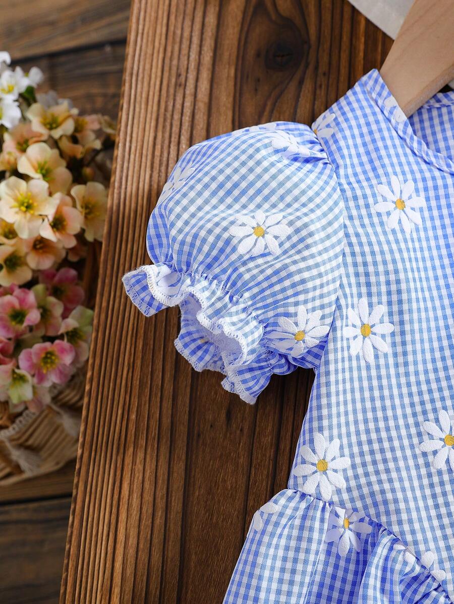 Baby Girls Cherry Plaid Dress And Beret Hat Set Cute Summer Vacation Outfit