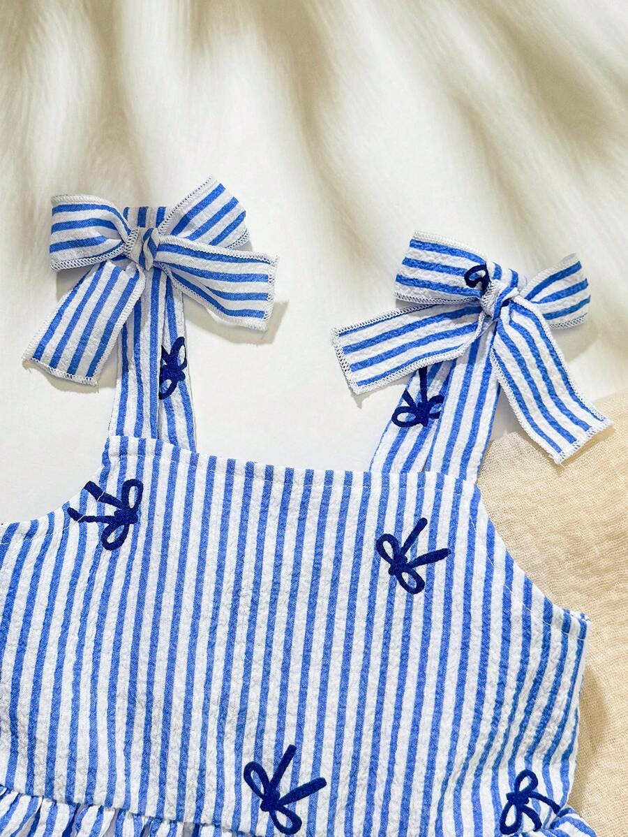 Cute Camisole And Shorts Set For Toddler Girls With Stripe Bow Detail