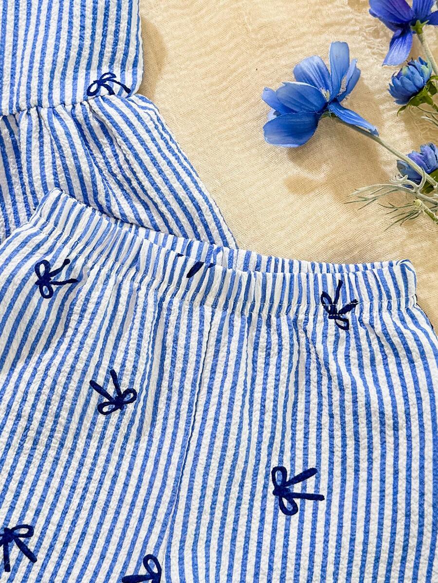 Cute Camisole And Shorts Set For Toddler Girls With Stripe Bow Detail