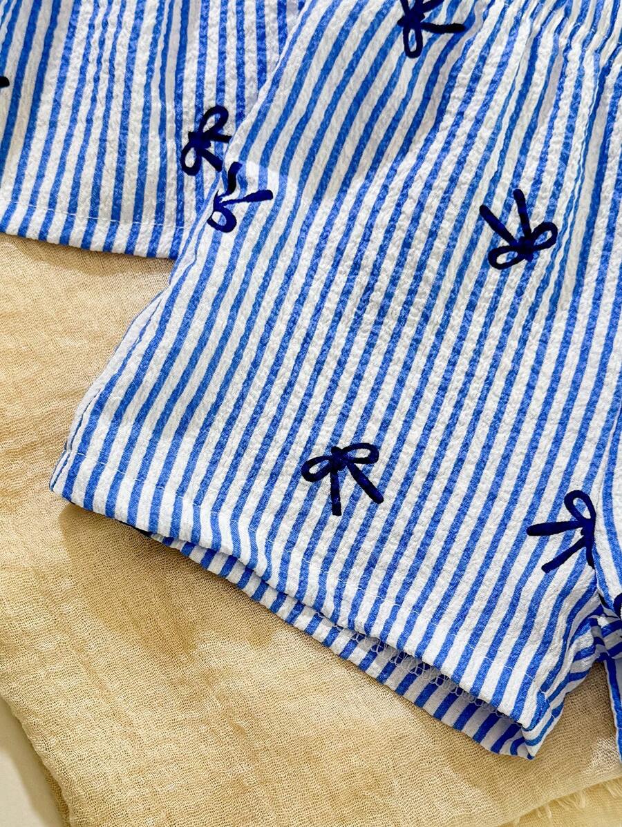 Cute Camisole And Shorts Set For Toddler Girls With Stripe Bow Detail