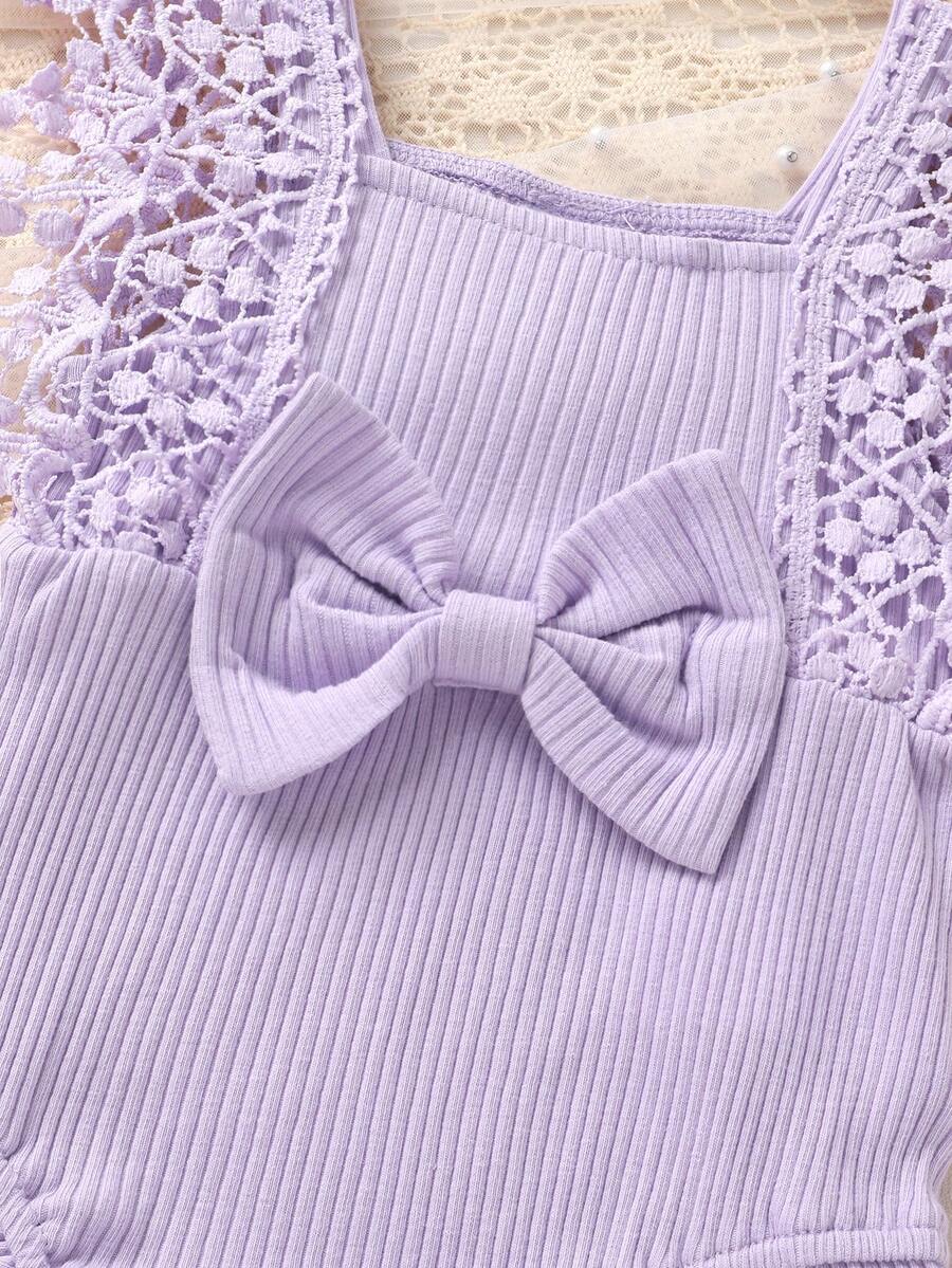 Cute Baby Girl Solid Color Lace Bodysuit And Headband Matching Outfit Set