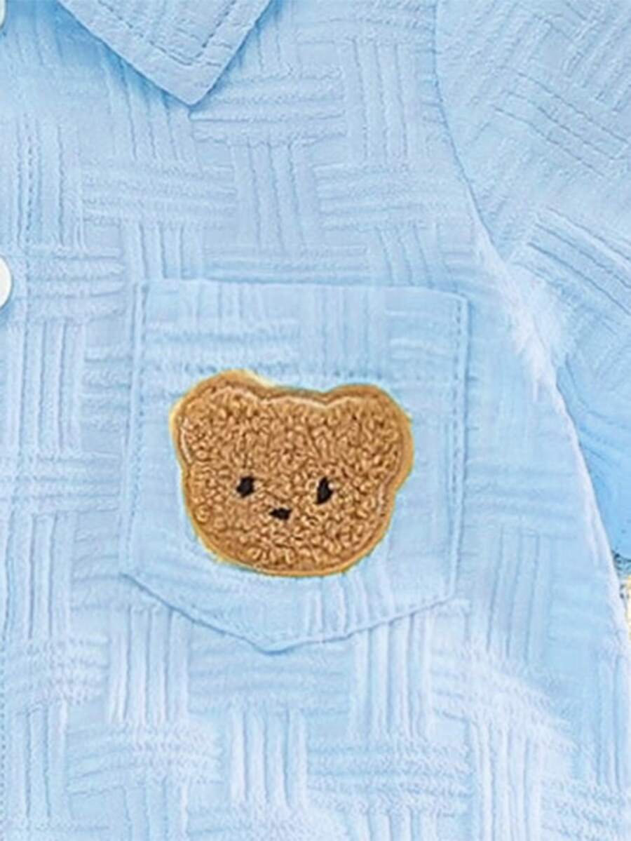 2-Piece Baby Boy Textured Bear Embroidery Shirt and Shorts Set