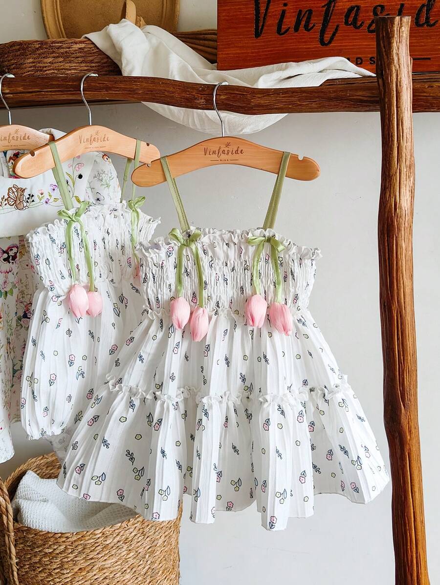 Infant Girls 3D Tulip Ditsy Floral Dress for Summer Vacation