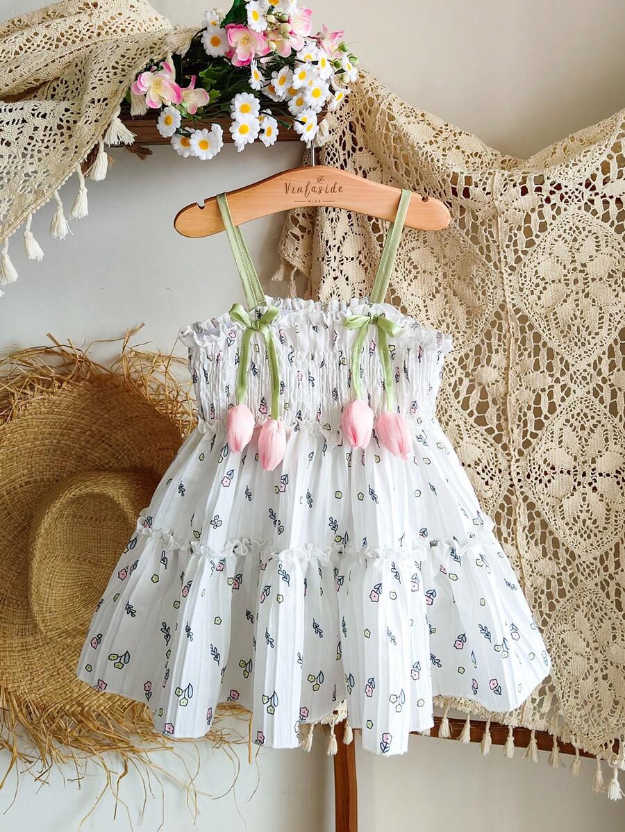 Infant Girls 3D Tulip Ditsy Floral Dress for Summer Vacation