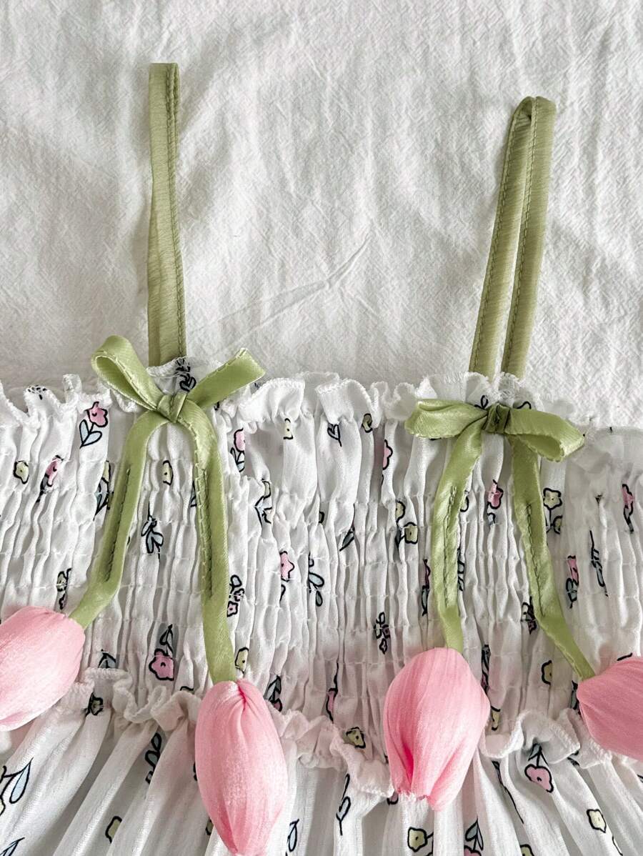 Infant Girls 3D Tulip Ditsy Floral Dress for Summer Vacation