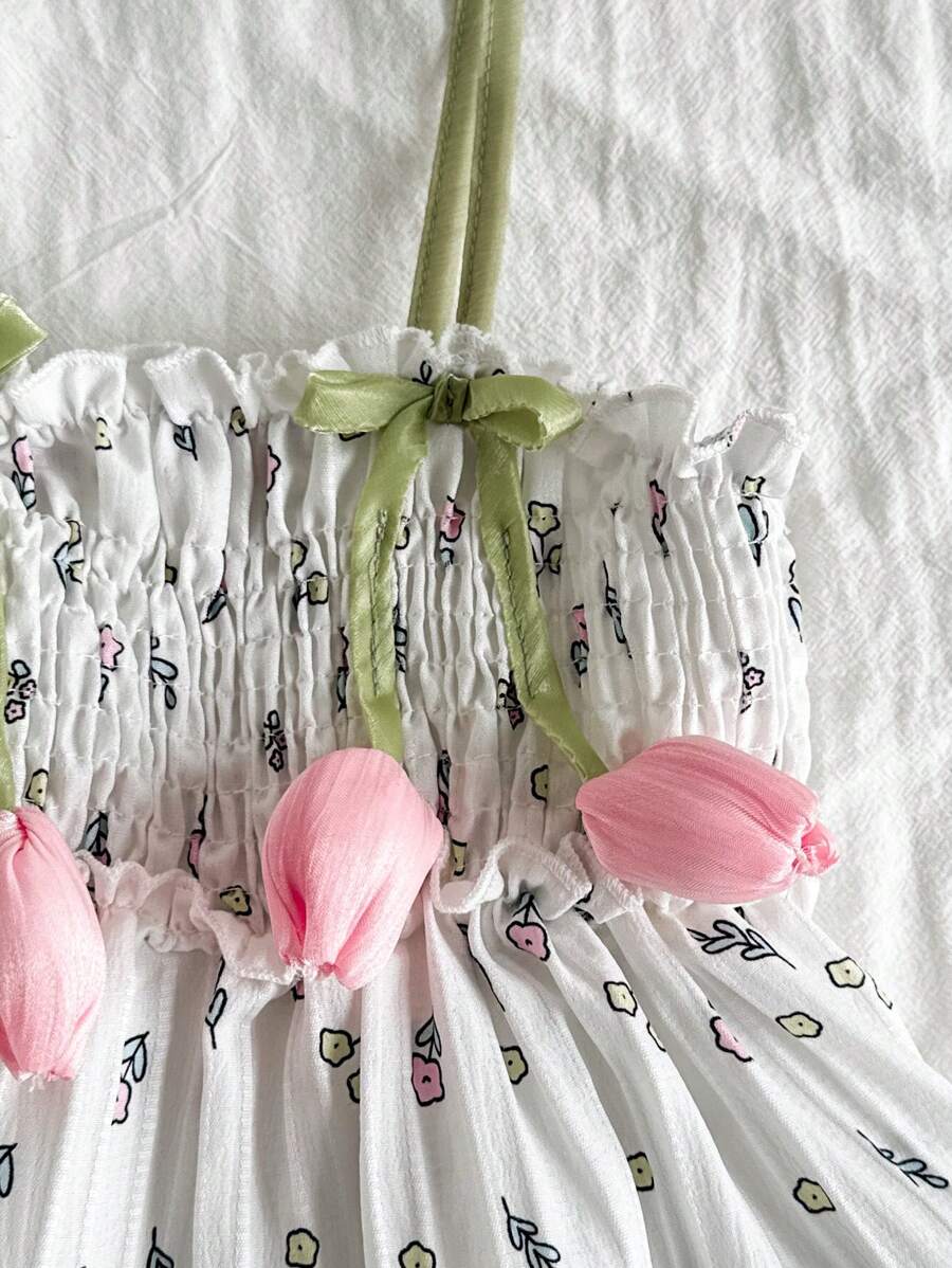 Infant Girls 3D Tulip Ditsy Floral Dress for Summer Vacation
