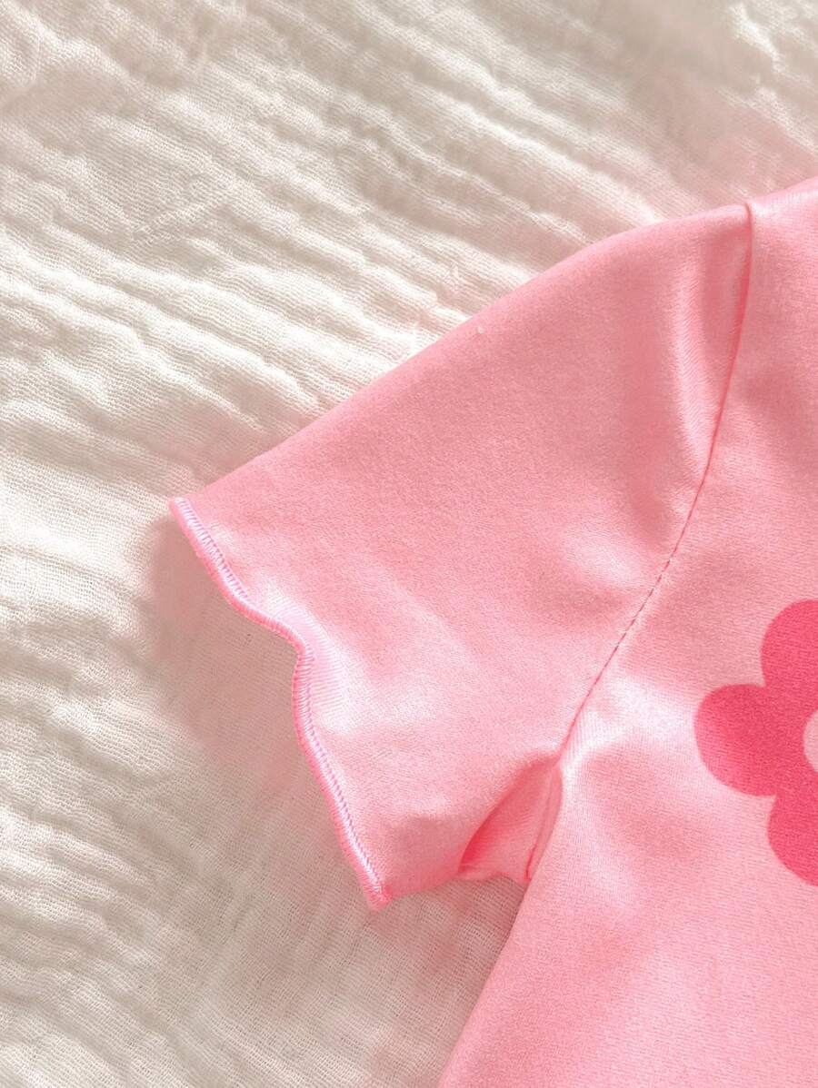 2PCS Baby Daisy Print T-Shirt and Shorts Set for Summer Daily Wear
