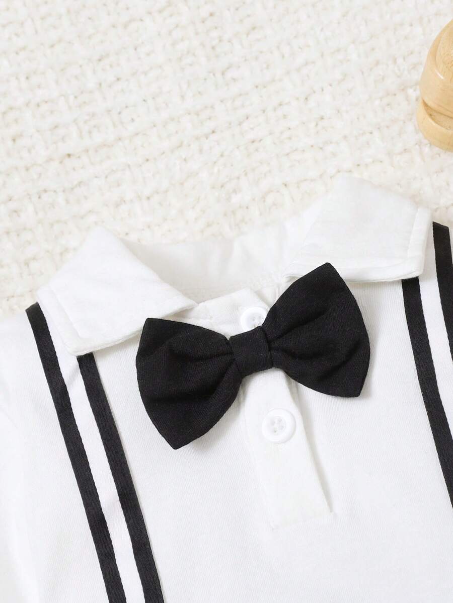 Baby Gentleman Style Front Opening Jumpsuit with Bowknot for Daily Wear and Photoshoots