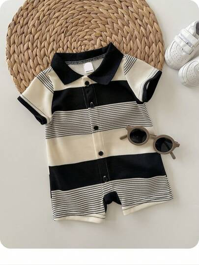 Newborn Baby Boy Knit Striped Short Sleeve Romper for Birthday Party Wedding Baby Shower Summer Outfit