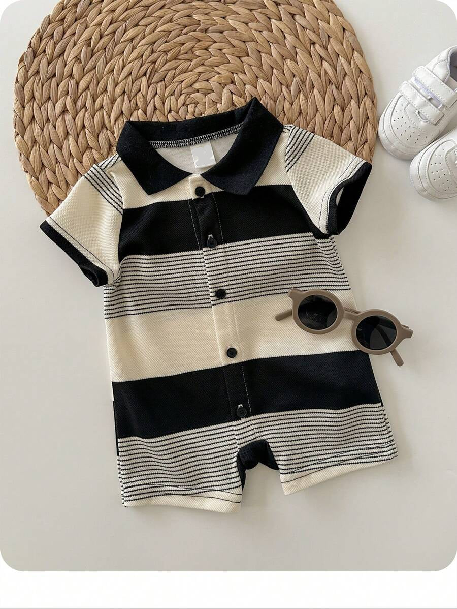 Newborn Baby Boy Knit Striped Short Sleeve Romper for Birthday Party Wedding Baby Shower Summer Outfit