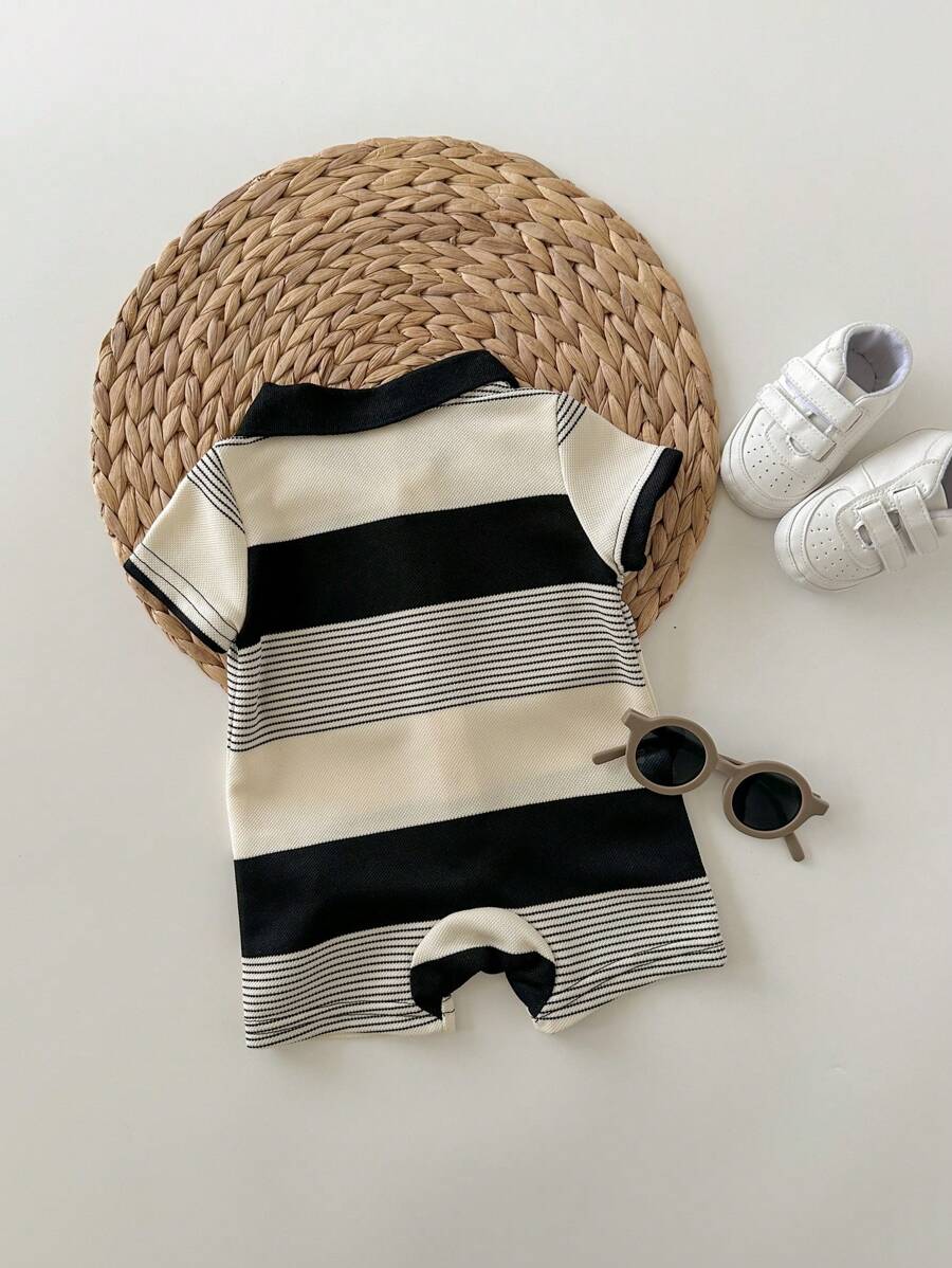 Newborn Baby Boy Knit Striped Short Sleeve Romper for Birthday Party Wedding Baby Shower Summer Outfit
