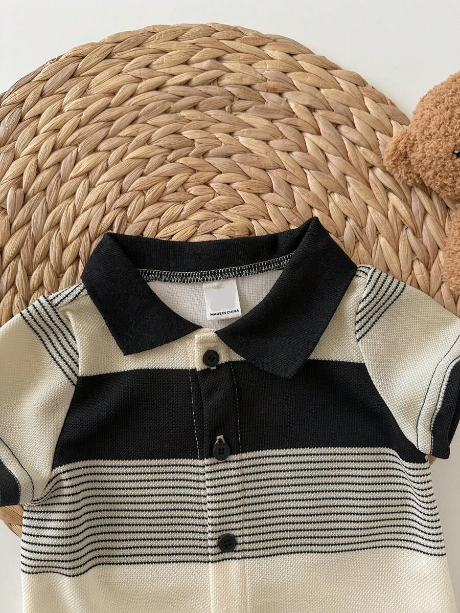 Newborn Baby Boy Knit Striped Short Sleeve Romper for Birthday Party Wedding Baby Shower Summer Outfit