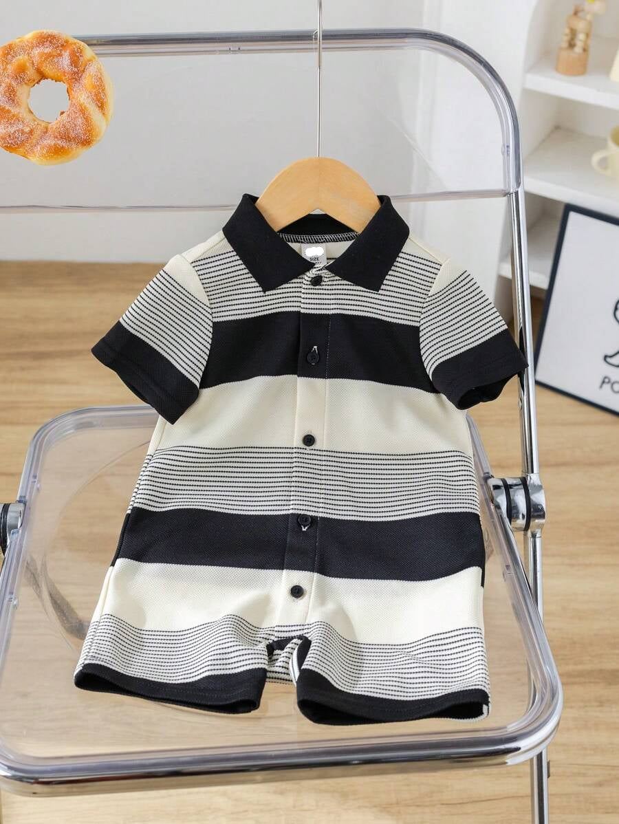Newborn Baby Boy Knit Striped Short Sleeve Romper for Birthday Party Wedding Baby Shower Summer Outfit