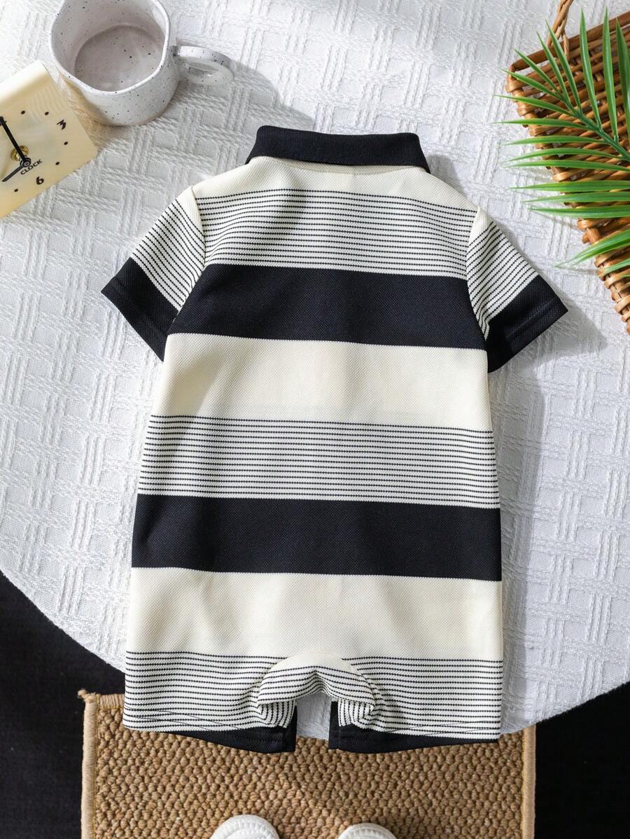 Newborn Baby Boy Knit Striped Short Sleeve Romper for Birthday Party Wedding Baby Shower Summer Outfit
