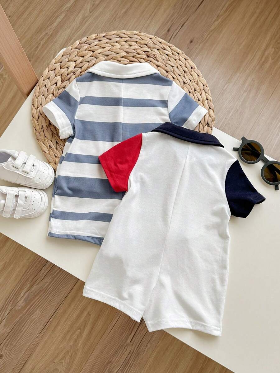 Newborn Baby Striped Polo Collar Short Sleeve Romper 2 Piece Outfit Set for Birthday Party Wedding Baby Shower