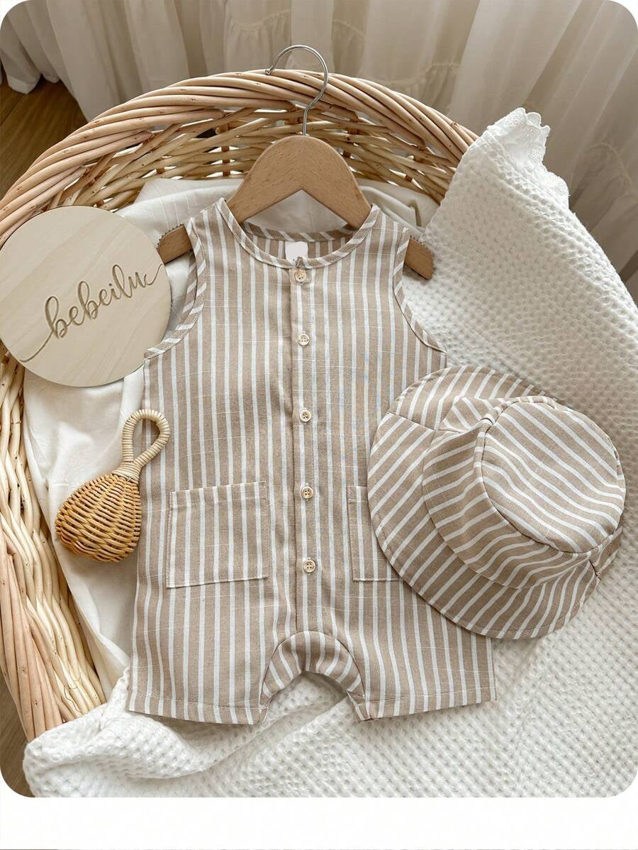 Baby Boy White Sleeveless Romper with Pockets Casual Short Jumpsuit for Everyday Wear