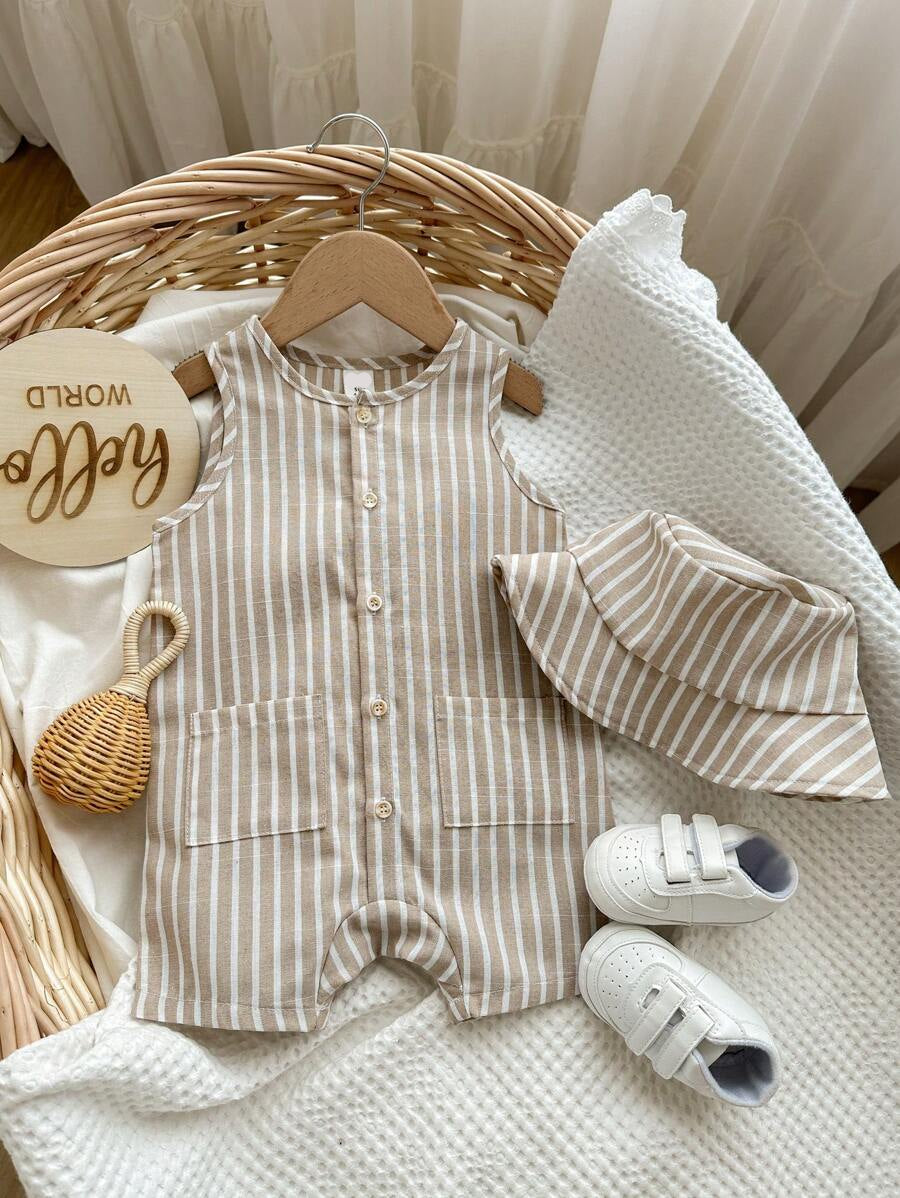 Baby Boy White Sleeveless Romper with Pockets Casual Short Jumpsuit for Everyday Wear