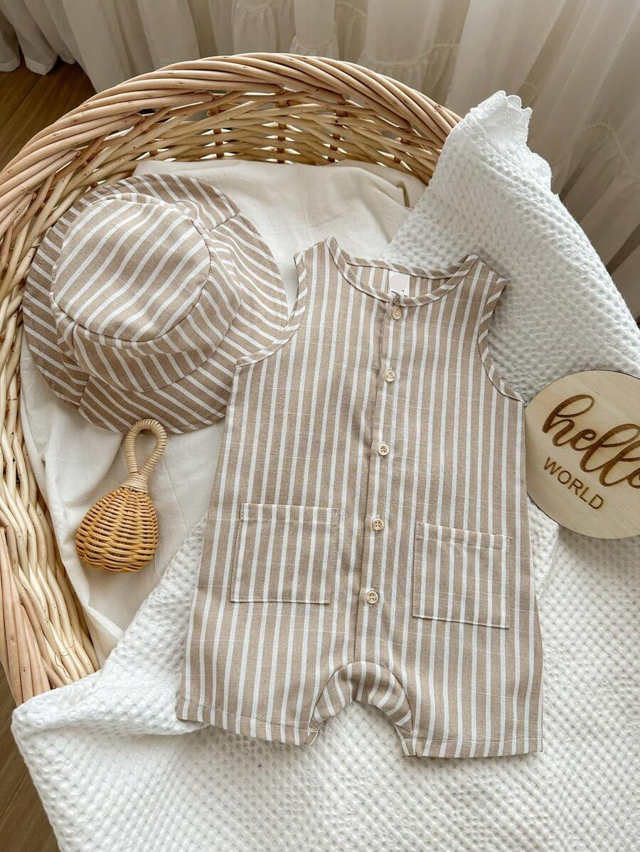Baby Boy White Sleeveless Romper with Pockets Casual Short Jumpsuit for Everyday Wear