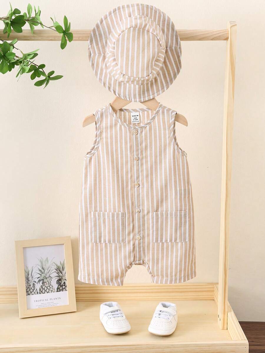 Baby Boy White Sleeveless Romper with Pockets Casual Short Jumpsuit for Everyday Wear