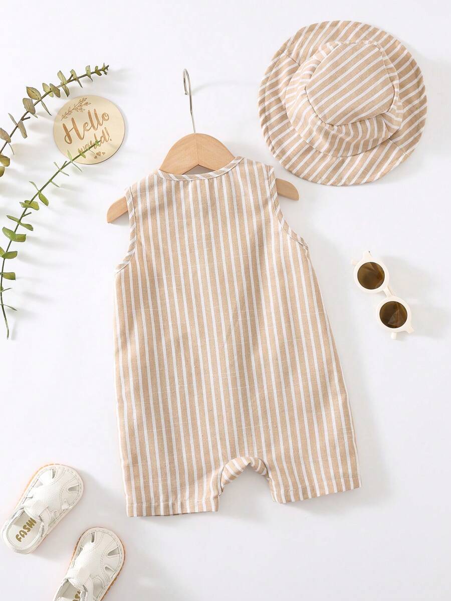 Baby Boy White Sleeveless Romper with Pockets Casual Short Jumpsuit for Everyday Wear