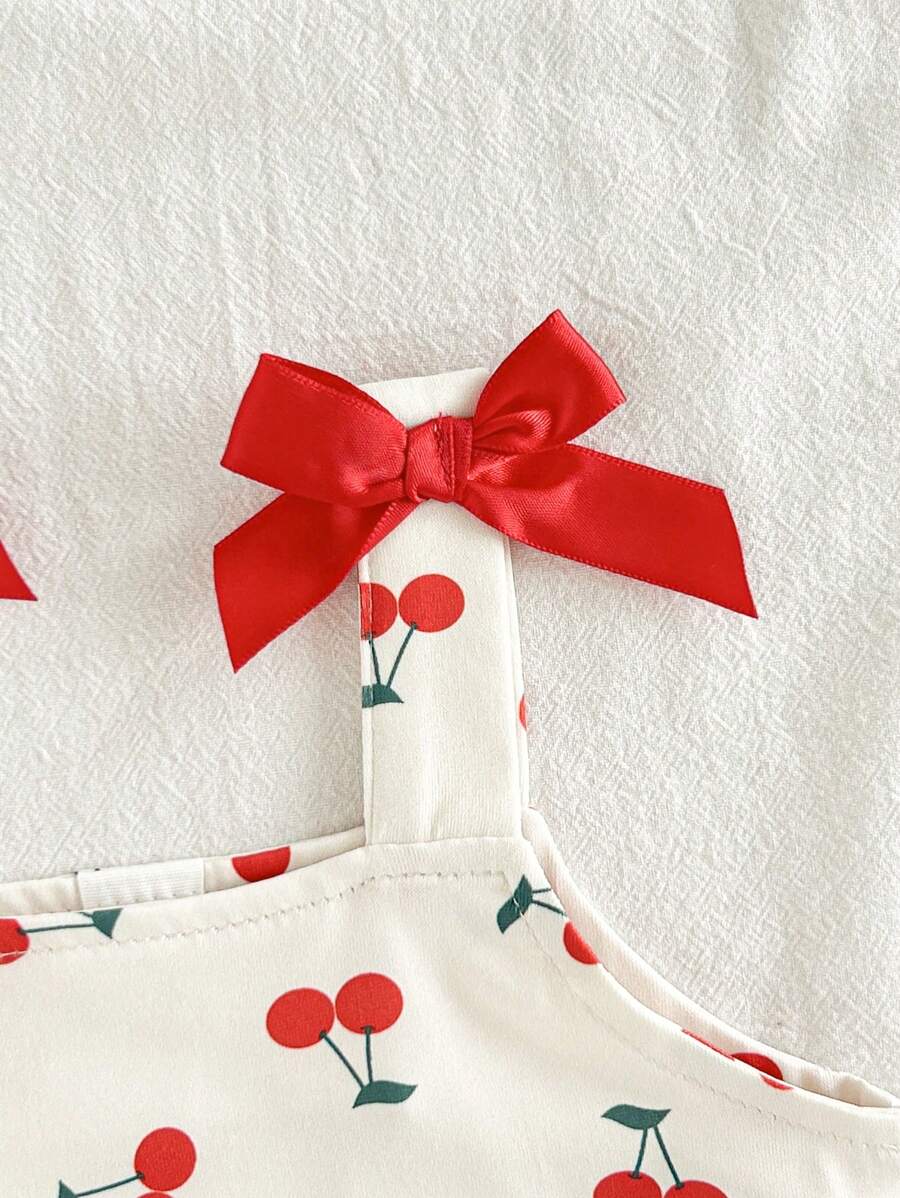 Cute Strap Vest And Shorts Set For Little Girls Cherry Print Clothing