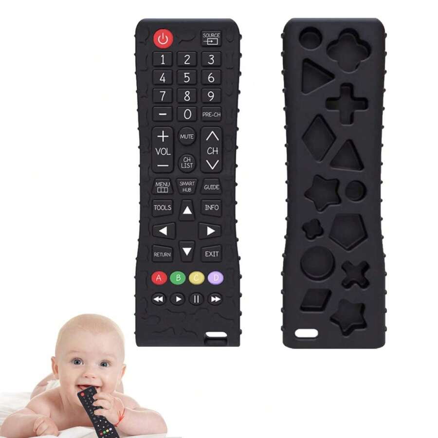 Baby Silicone Remote Control Teething Toy Soft Chewable Sensory Teether for 3-24 Months Boys and Girls