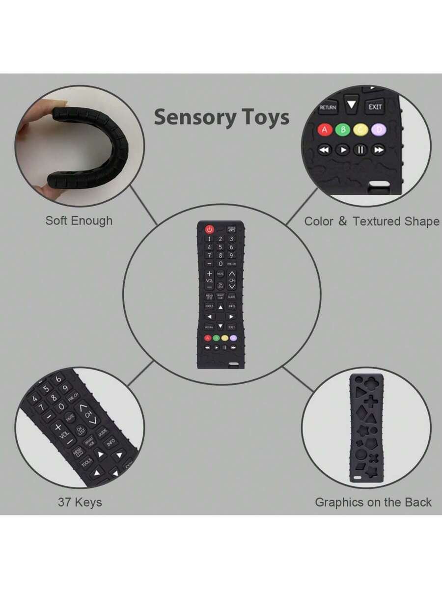 Baby Silicone Remote Control Teething Toy Soft Chewable Sensory Teether for 3-24 Months Boys and Girls