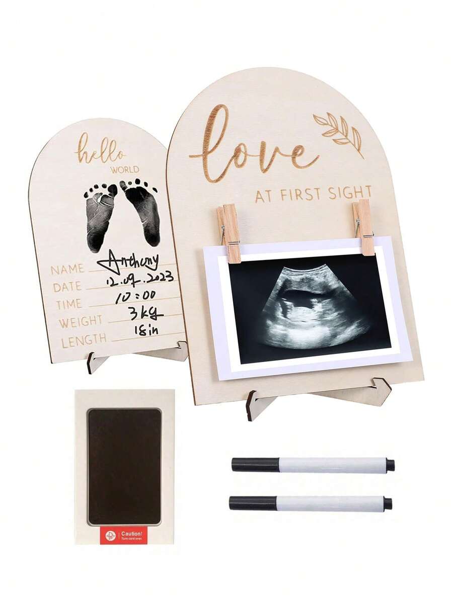 3pcs Baby Birth Announcement Wooden Name Sign Set Newborn Milestone Plaque Hospital Photo Prop Handprint Footprint Keepsake
