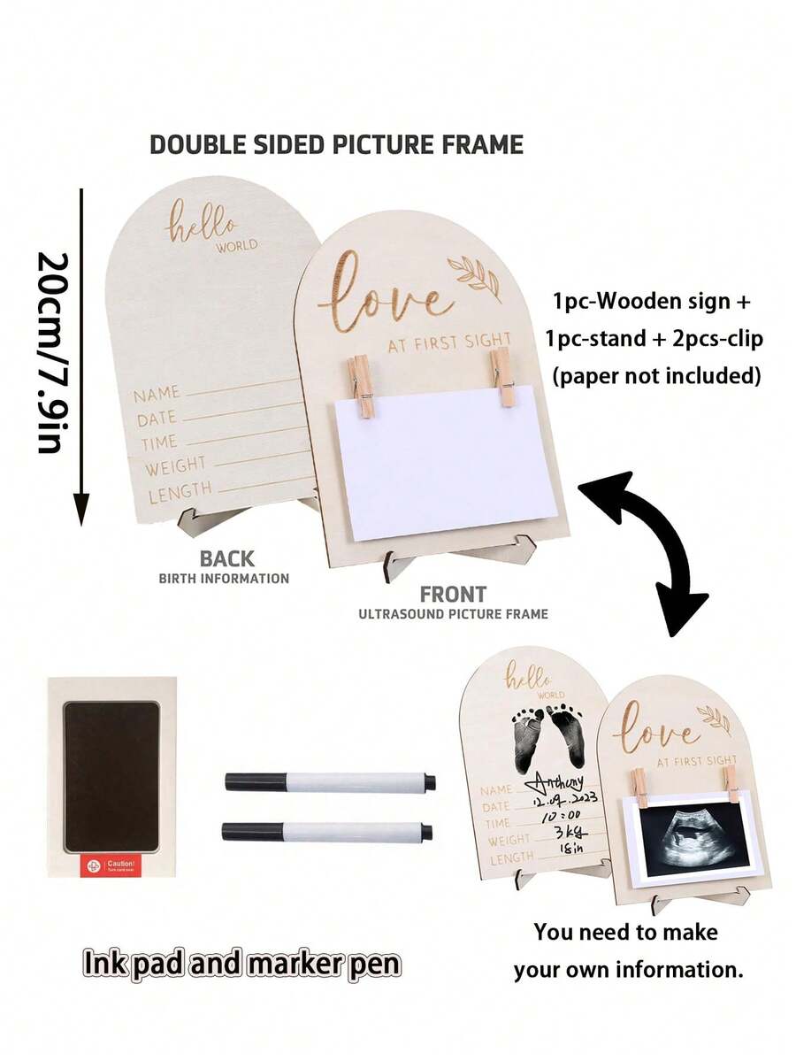 3pcs Baby Birth Announcement Wooden Name Sign Set Newborn Milestone Plaque Hospital Photo Prop Handprint Footprint Keepsake