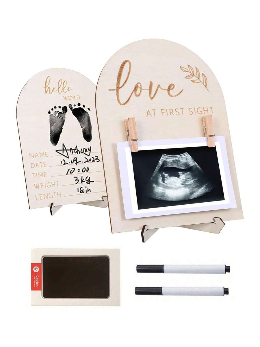 3pcs Baby Birth Announcement Wooden Name Sign Set Newborn Milestone Plaque Hospital Photo Prop Handprint Footprint Keepsake
