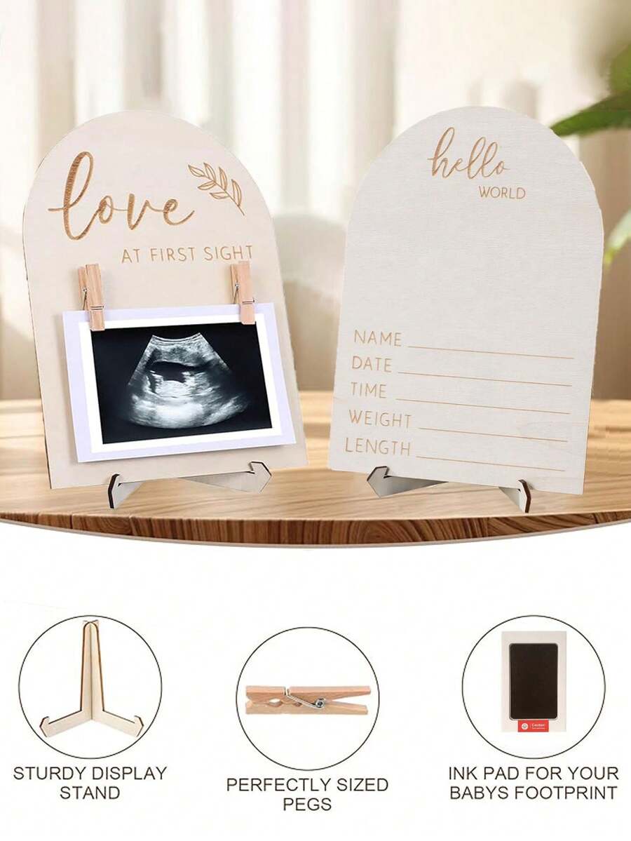 3pcs Baby Birth Announcement Wooden Name Sign Set Newborn Milestone Plaque Hospital Photo Prop Handprint Footprint Keepsake