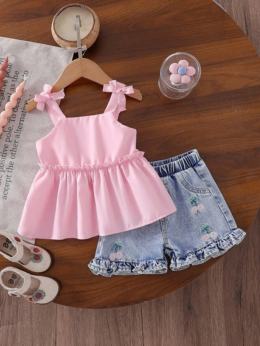 Cute Cherry Summer Clothing Set For Little Girls Party And Outing Style
