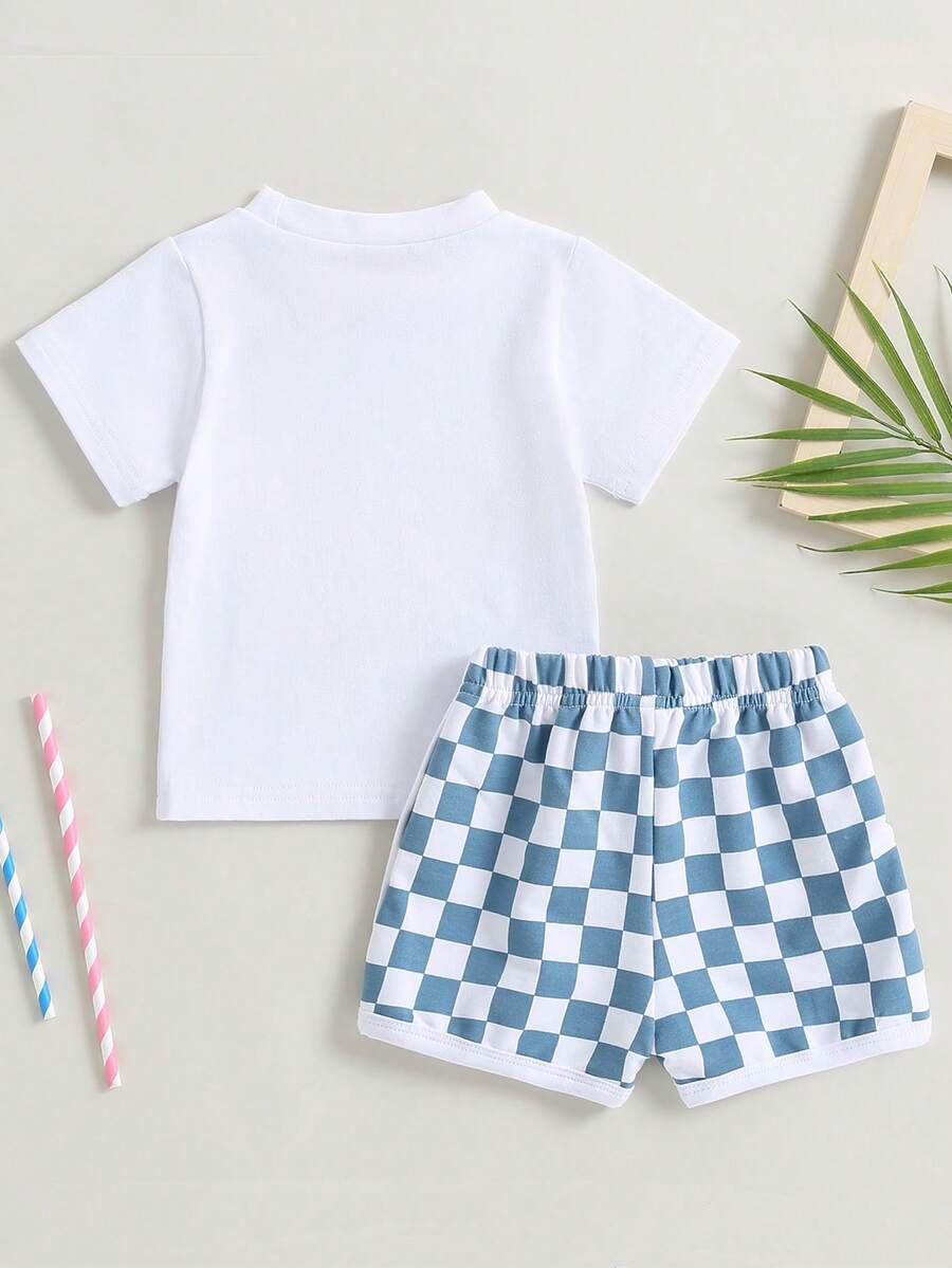 Independence Day Toddler Boys Flag Print T-Shirt & Checkerboard Shorts Set