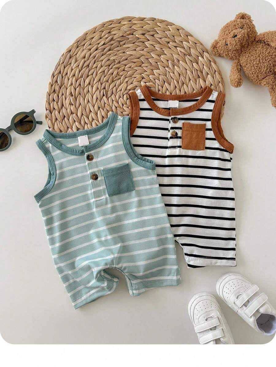 Baby Boy Striped Color Block Tank Top and Shorts 2 Piece Casual Spring Summer Outfit Set