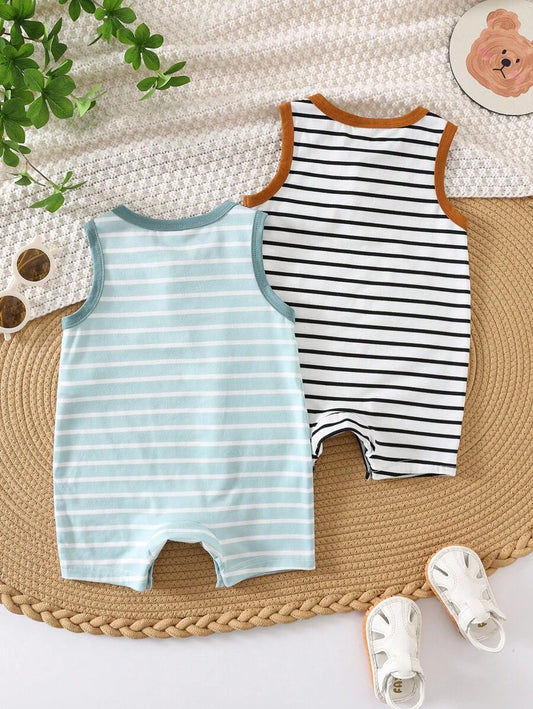 Baby Boy Striped Color Block Tank Top and Shorts 2 Piece Casual Spring Summer Outfit Set