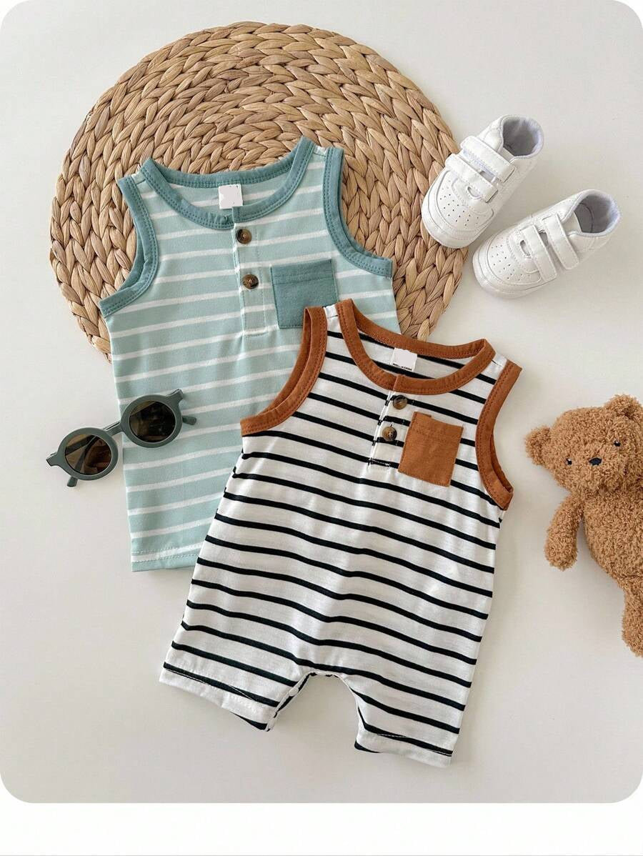 Baby Boy Striped Color Block Tank Top and Shorts 2 Piece Casual Spring Summer Outfit Set