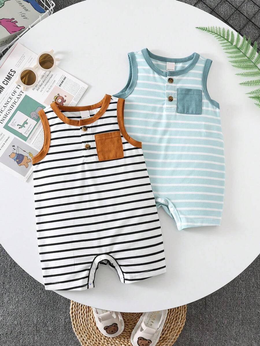 Baby Boy Striped Color Block Tank Top and Shorts 2 Piece Casual Spring Summer Outfit Set